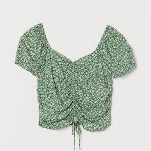 H&M Green Floral Drawstring Blouse | Size L |